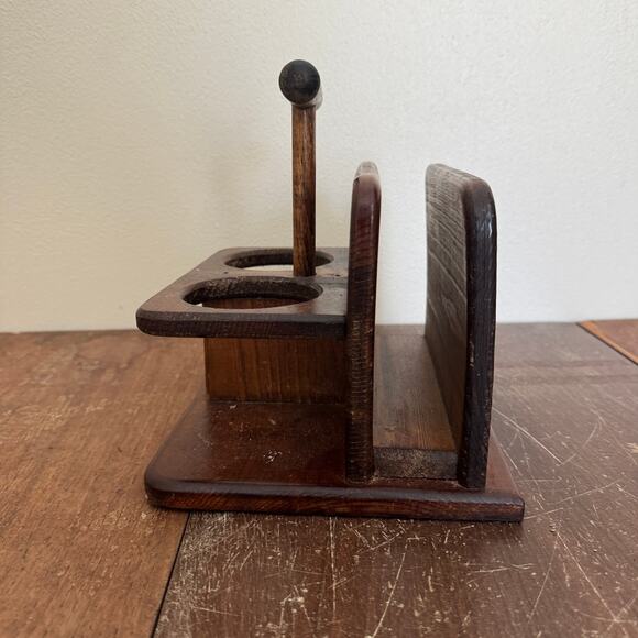Vintage‎ Retro Wood Caddy Napkins Salt Pepper Shaker with handle - Picture 3 of 10
